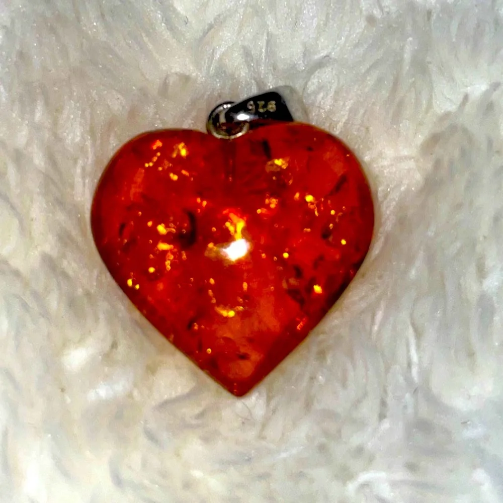 Amber Orange heart Shaped pendant Valentines gift New